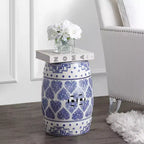 JONATHAN Y Happy Hearts 17.8 Tabouret de jardin/Table d'appoint en céramique chinoiserie, bleu/blanc