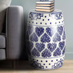 JONATHAN Y Happy Hearts 17.8 Tabouret de jardin/Table d'appoint en céramique chinoiserie, bleu/blanc