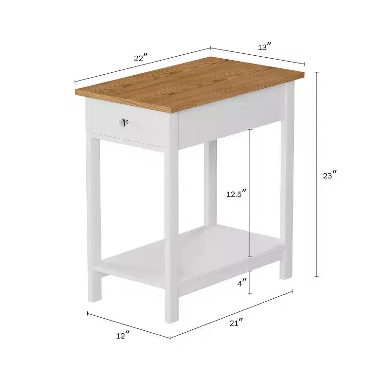Table d'appoint étroite Hastings Home avec tiroir et étagère de rangement - Blanc/Chêne miel