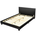 Costway Full Upholstered Platform Bed Frame with Linen/PU Headboard Wood Slat Gray/Black