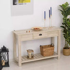HOMCOM Table Console d'Entrée avec Tiroir de Rangement, Étagère Inférieure et Construction Robuste, Chêne Blanc