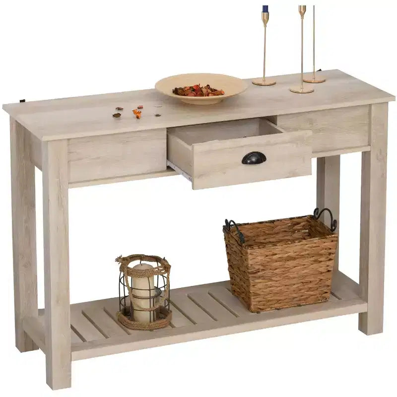 HOMCOM Table Console d'Entrée avec Tiroir de Rangement, Étagère Inférieure et Construction Robuste, Chêne Blanc