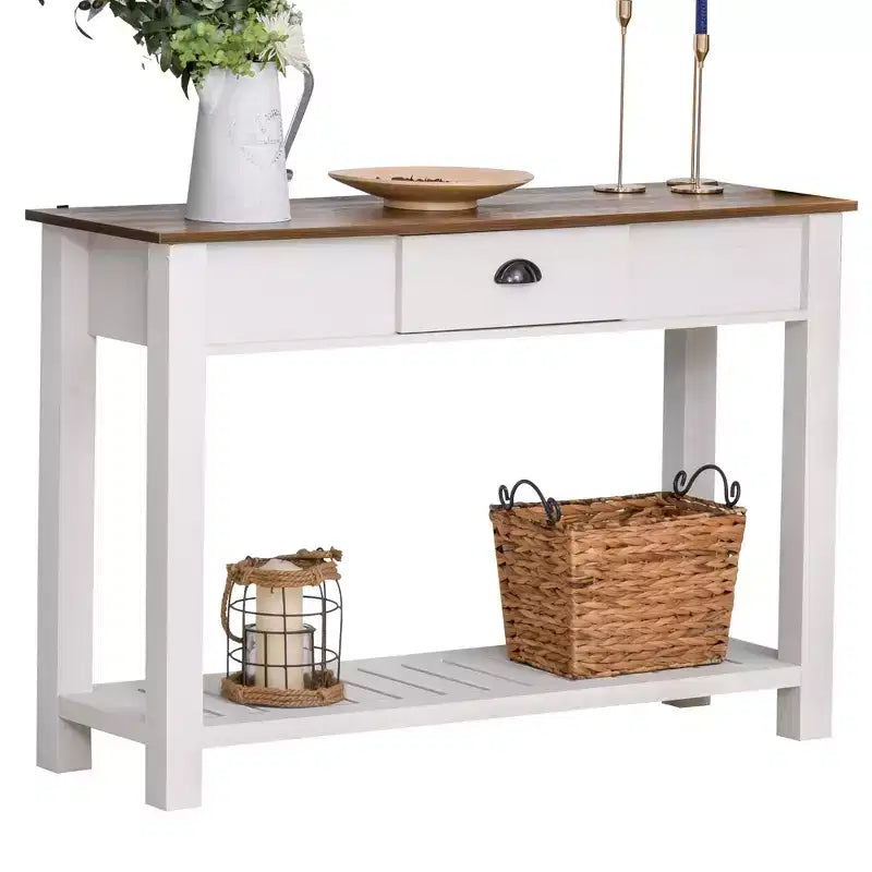 Console d'entrée HOMCOM avec tiroir de rangement, étagère inférieure et construction solide et robuste, Blanc