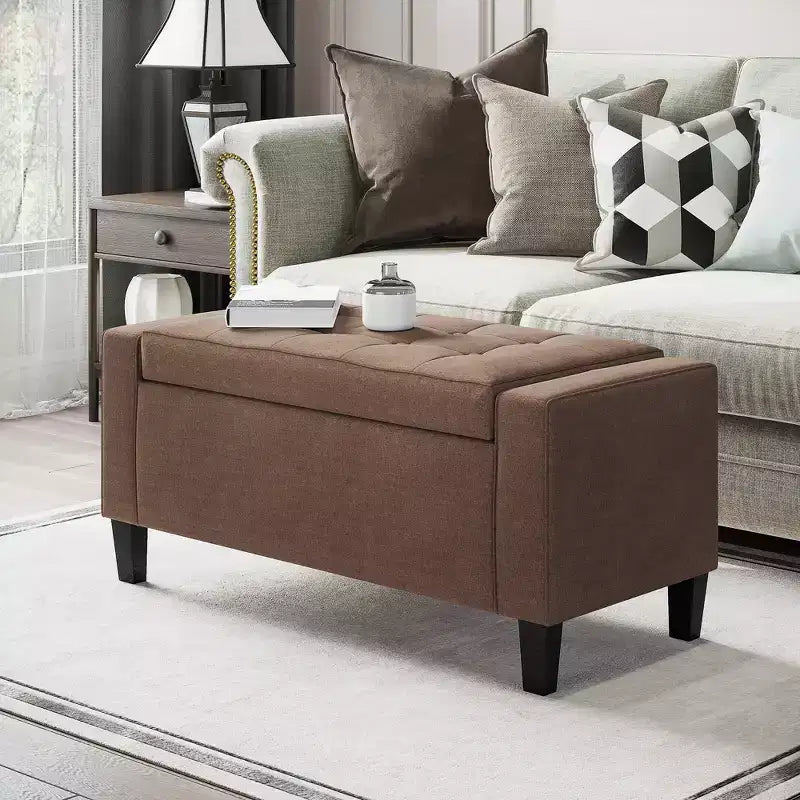 Banc de rangement ottoman en lin HOMCOM avec couvercle relevable, ottoman rectangulaire capitonné pour salon, entrée ou chambre à coucher