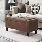 Banc de rangement ottoman en lin HOMCOM avec couvercle relevable, ottoman rectangulaire capitonné pour salon, entrée ou chambre à coucher