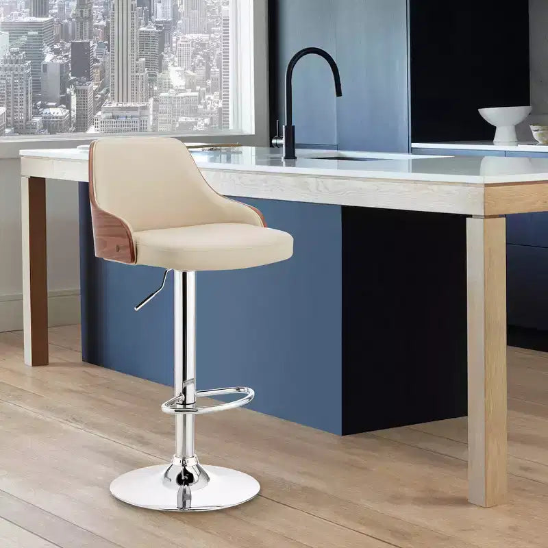 Tabouret de bar réglable Asher, hauteur comptoir, avec finition chromée et similicuir - Armen Living
