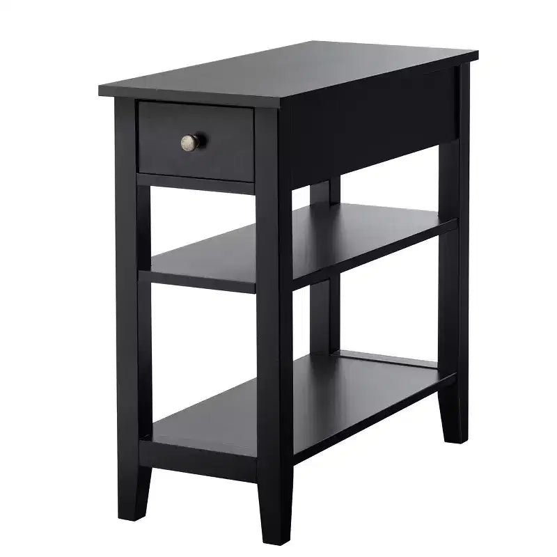 Costway Table de Chevet à 3 Niveaux Table d'Appoint de Canapé avec Double Étagères et Tiroir, Noir