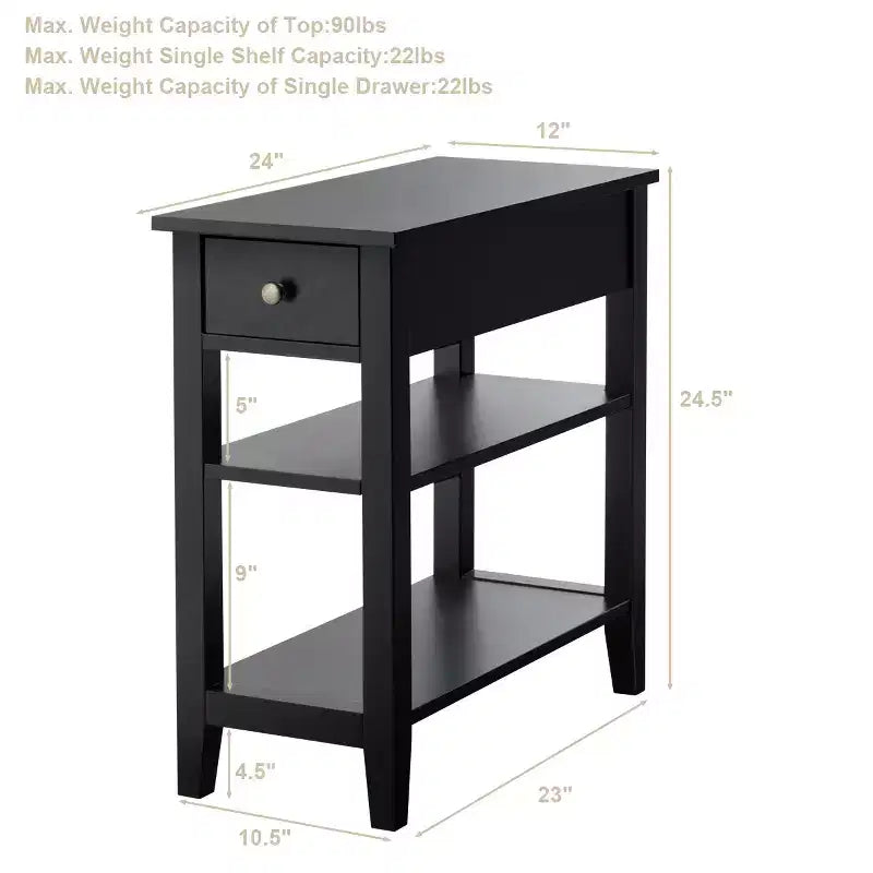 Costway Table de Chevet à 3 Niveaux Table d'Appoint de Canapé avec Double Étagères et Tiroir, Noir