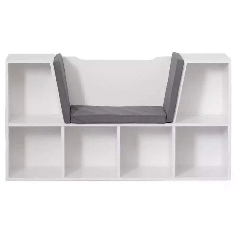 Étagère multifonctionnelle moderne Basicwise avec espace de rangement et coin lecture rembourré gris