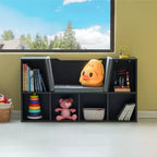 Étagère multifonctionnelle moderne Basicwise avec espace de rangement et coin lecture rembourré gris