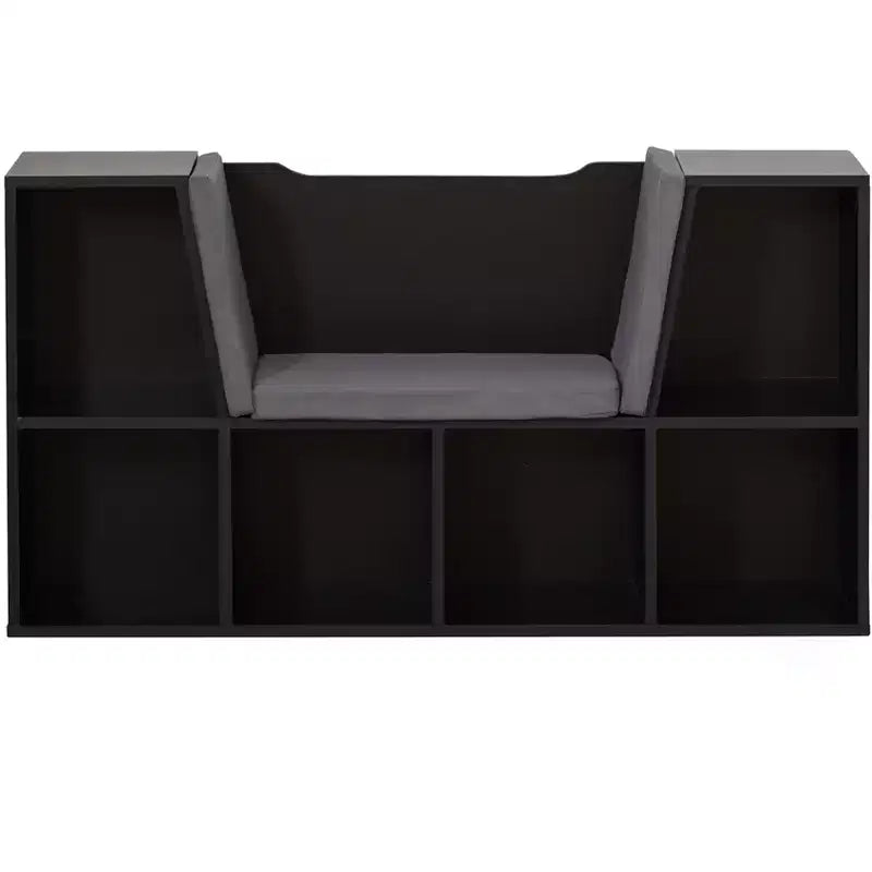 Étagère multifonctionnelle moderne Basicwise avec espace de rangement et coin lecture rembourré gris