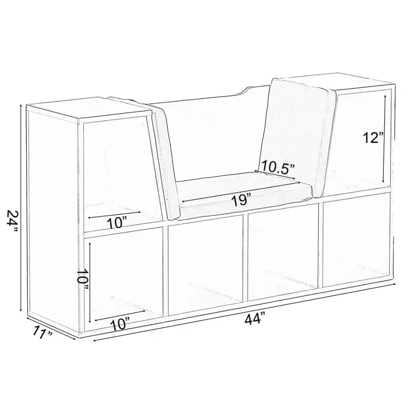 Étagère multifonctionnelle moderne Basicwise avec espace de rangement et coin lecture rembourré gris