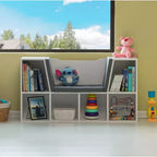 Étagère multifonctionnelle moderne Basicwise avec espace de rangement et coin lecture rembourré gris