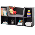 Basicwise Modern Multi-Purpose Bookshelf with Storage Space and Gray Cushioned Reading Nook