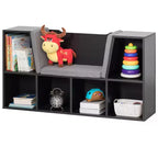 Basicwise Modern Multi-Purpose Bookshelf with Storage Space and Gray Cushioned Reading Nook