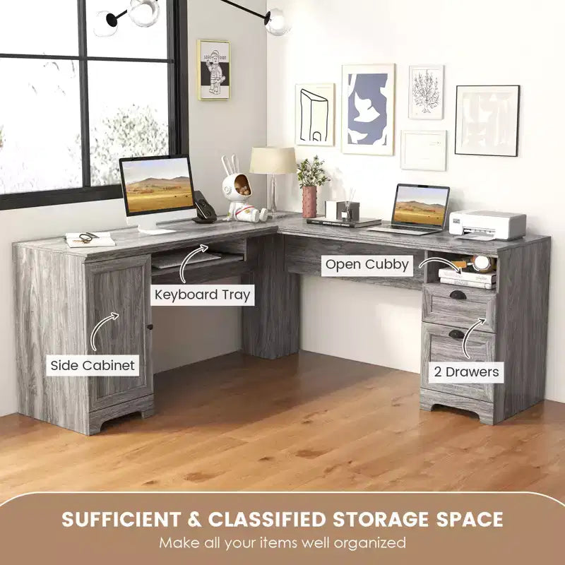 Bureau d'angle en forme de L Costway, table d'écriture, poste de travail avec tiroirs de rangement