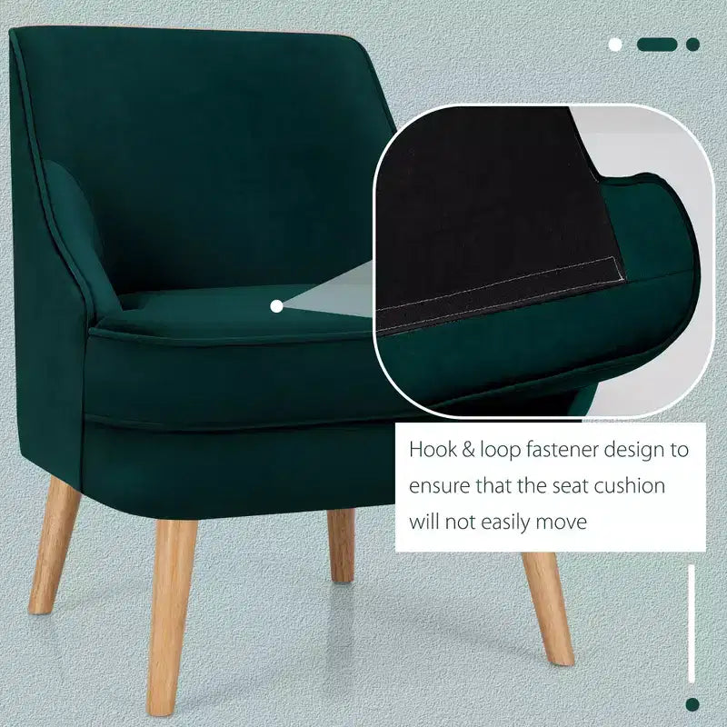 Fauteuil d'appoint Costway en velours, fauteuil simple avec pieds en bois d'hévéa, rose/vert/gris