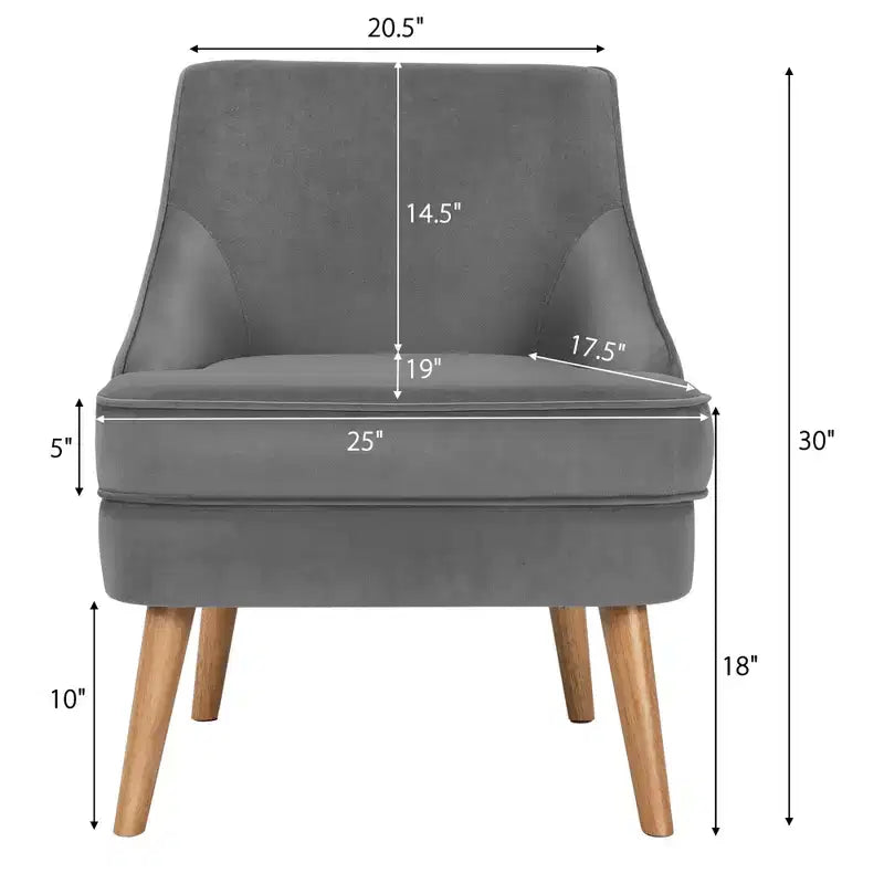 Fauteuil d'appoint Costway en velours, fauteuil simple avec pieds en bois d'hévéa, rose/vert/gris