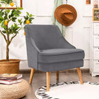 Fauteuil d'appoint Costway en velours, fauteuil simple avec pieds en bois d'hévéa, rose/vert/gris
