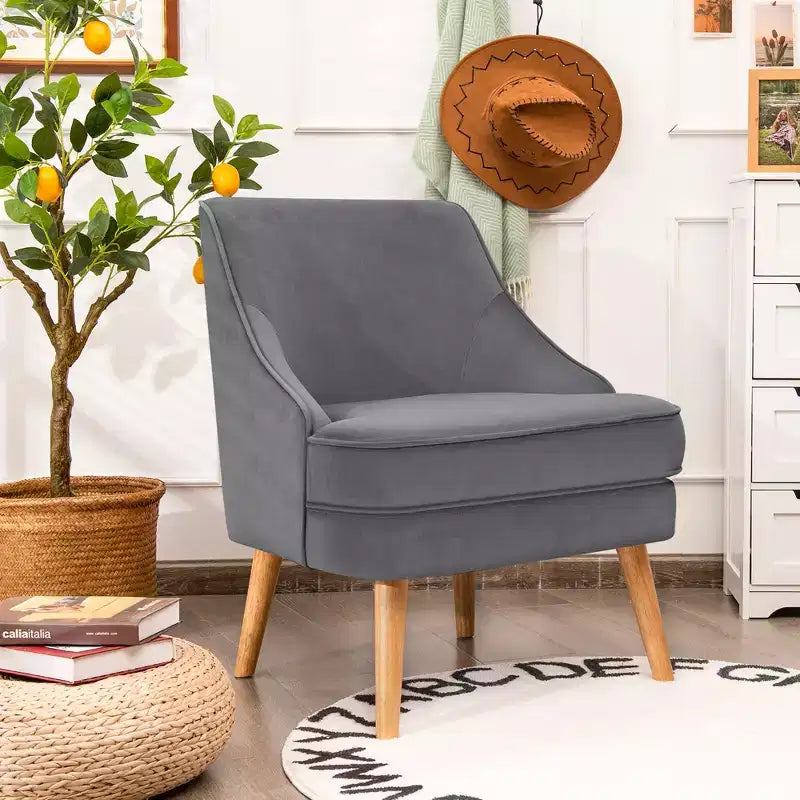 Fauteuil d'appoint Costway en velours, fauteuil simple avec pieds en bois d'hévéa, rose/vert/gris
