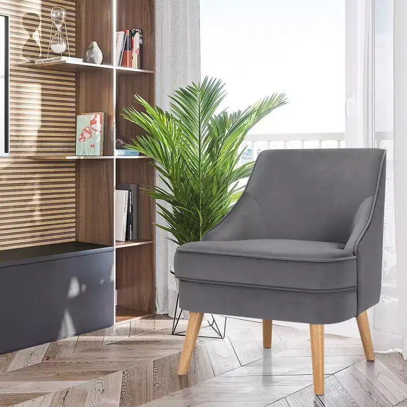 Fauteuil d'appoint Costway en velours, fauteuil simple avec pieds en bois d'hévéa, rose/vert/gris