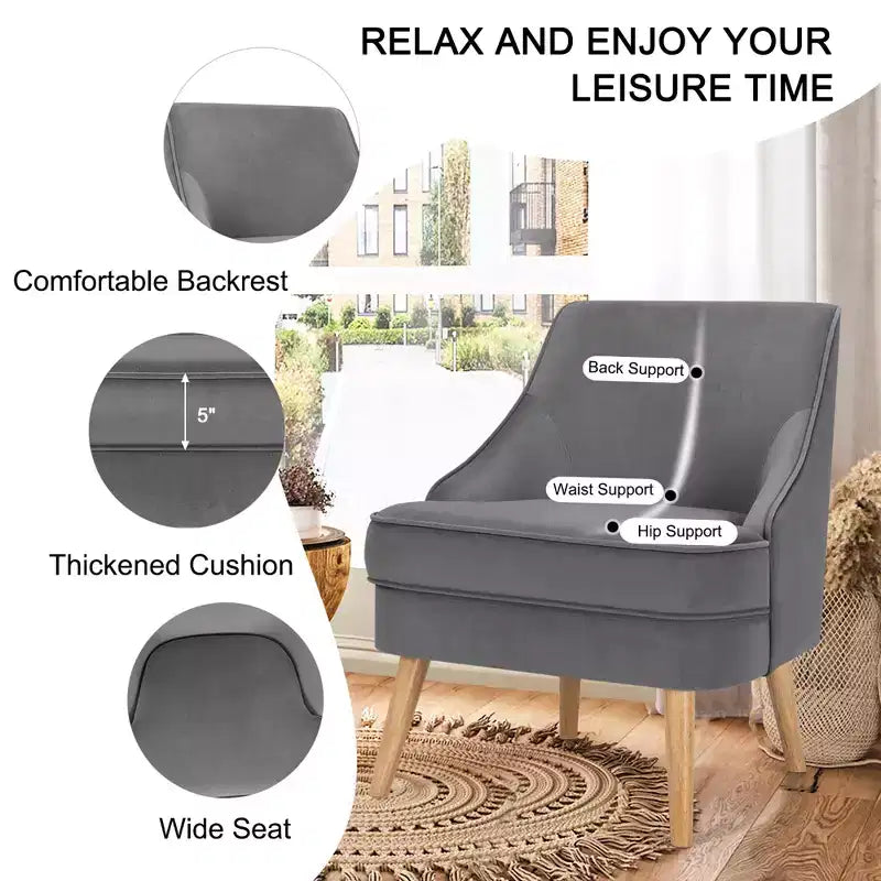 Fauteuil d'appoint Costway en velours, fauteuil simple avec pieds en bois d'hévéa, rose/vert/gris