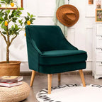 Fauteuil d'appoint Costway en velours, fauteuil simple avec pieds en bois d'hévéa, rose/vert/gris