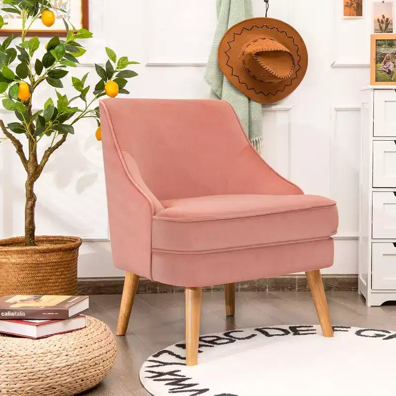 Fauteuil d'appoint Costway en velours, fauteuil simple avec pieds en bois d'hévéa, rose/vert/gris