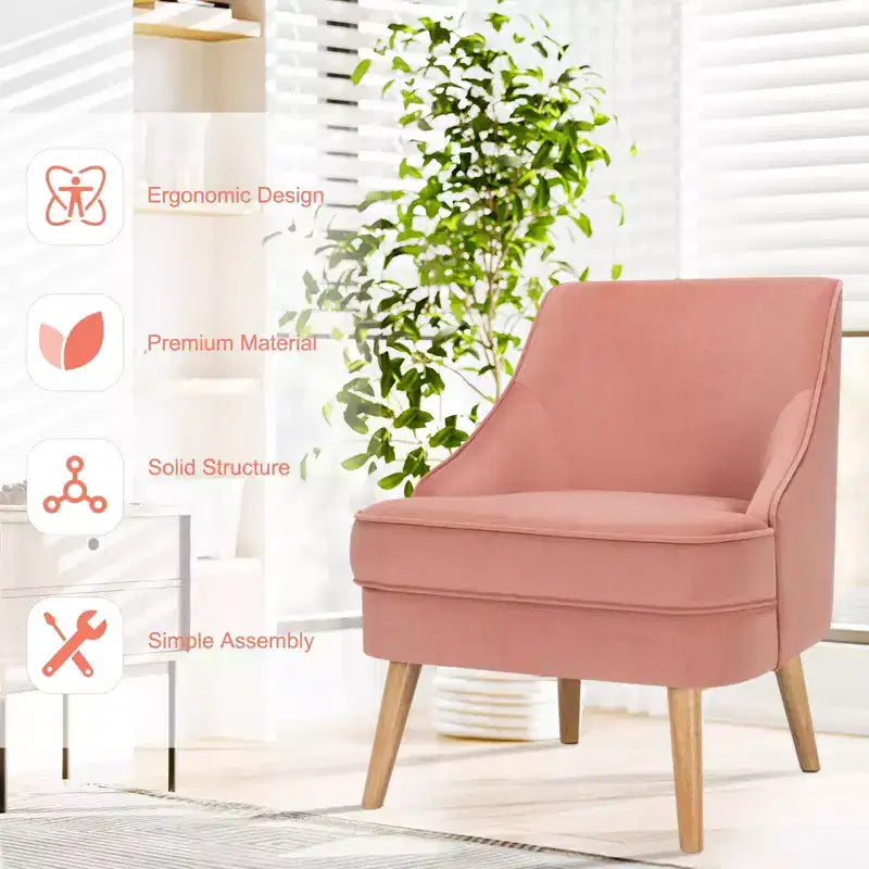 Fauteuil d'appoint Costway en velours, fauteuil simple avec pieds en bois d'hévéa, rose/vert/gris