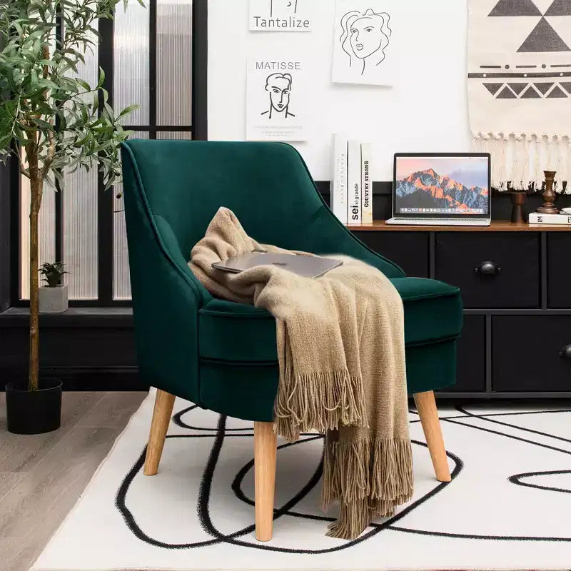 Fauteuil d'appoint Costway en velours, fauteuil simple avec pieds en bois d'hévéa, rose/vert/gris