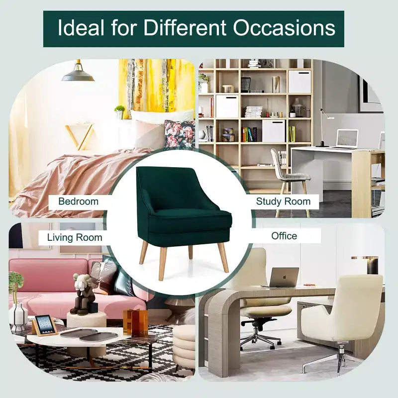 Fauteuil d'appoint Costway en velours, fauteuil simple avec pieds en bois d'hévéa, rose/vert/gris