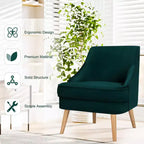 Fauteuil d'appoint Costway en velours, fauteuil simple avec pieds en bois d'hévéa, rose/vert/gris