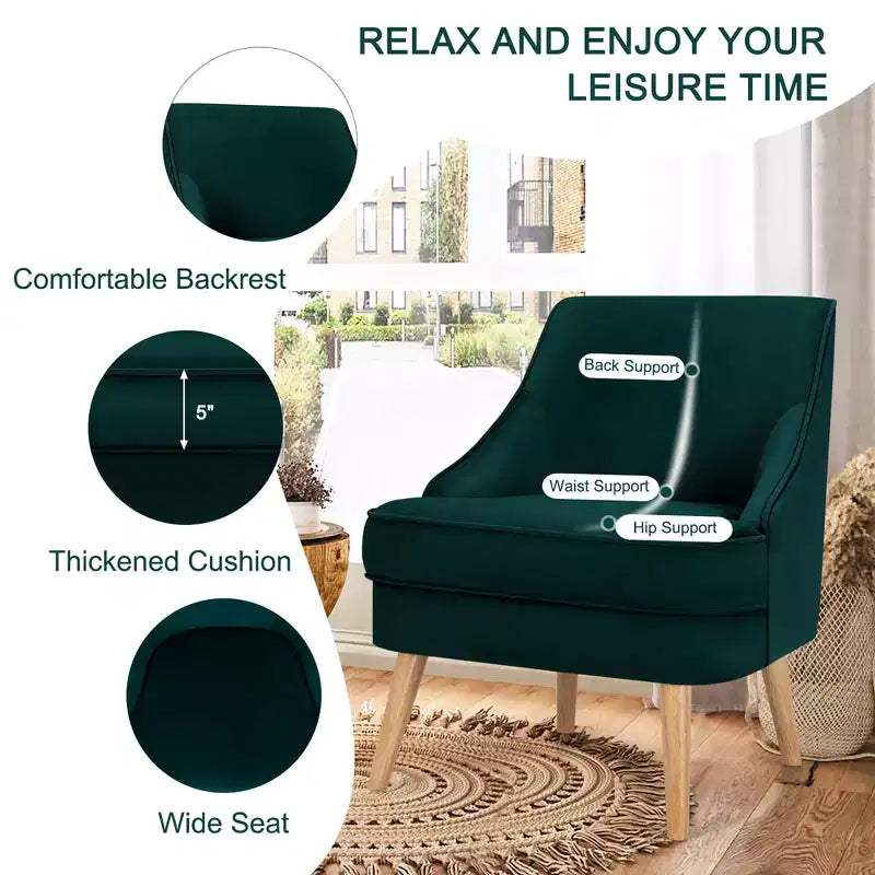 Fauteuil d'appoint Costway en velours, fauteuil simple avec pieds en bois d'hévéa, rose/vert/gris