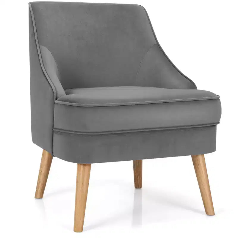 Fauteuil d'appoint Costway en velours, fauteuil simple avec pieds en bois d'hévéa, rose/vert/gris