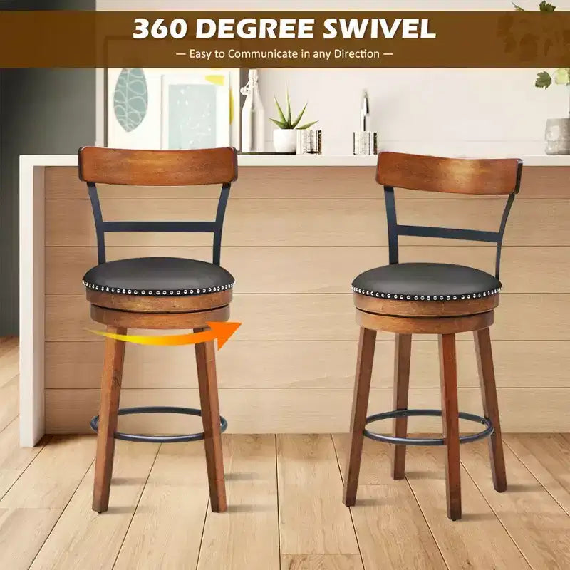 Costway Lot de 2/4 tabourets de bar pivotants de 64,8 cm avec pieds en bois d'hévéa