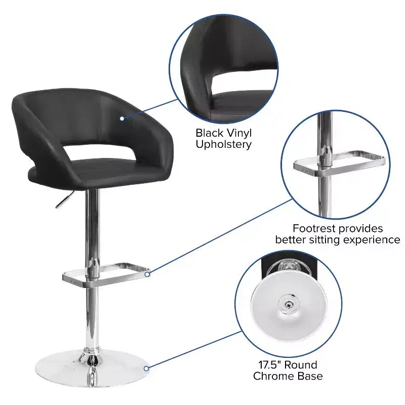 Merrick Lane Tabouret de bar moderne à dossier mi-hauteur arrondi avec siège pivotant réglable en hauteur