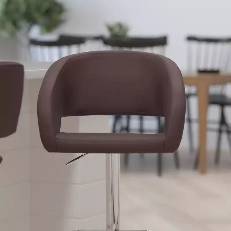 Merrick Lane Tabouret de bar moderne à dossier mi-hauteur arrondi avec siège pivotant réglable en hauteur