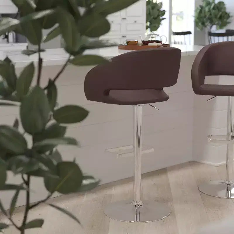 Merrick Lane Tabouret de bar moderne à dossier mi-hauteur arrondi avec siège pivotant réglable en hauteur