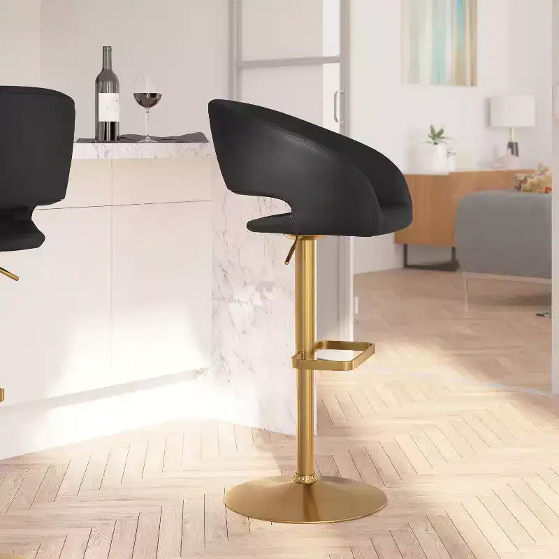 Merrick Lane Tabouret de bar moderne à dossier mi-hauteur arrondi avec siège pivotant réglable en hauteur