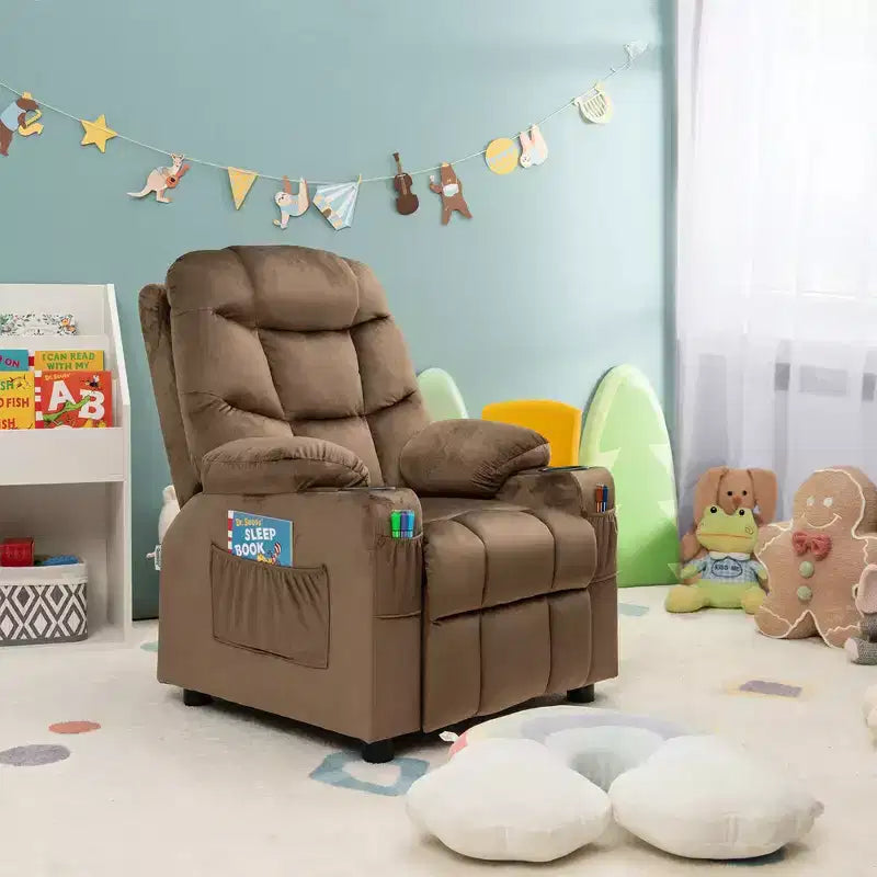Fauteuil inclinable pour enfants Costway en velours avec porte-gobelet et poche latérale bleu/rose