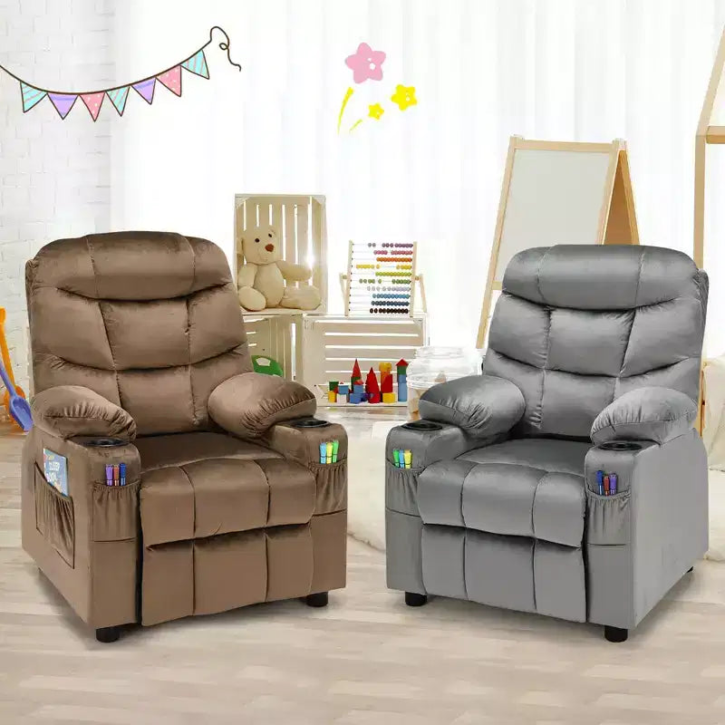 Fauteuil inclinable pour enfants Costway en velours avec porte-gobelet et poche latérale bleu/rose
