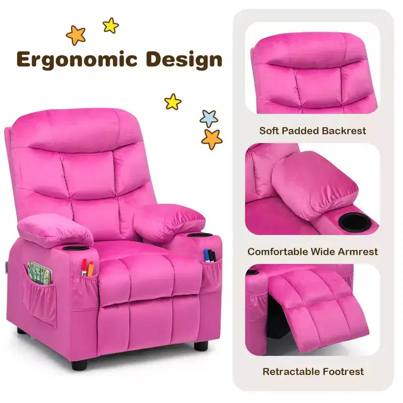 Fauteuil inclinable pour enfants Costway en velours avec porte-gobelet et poche latérale bleu/rose