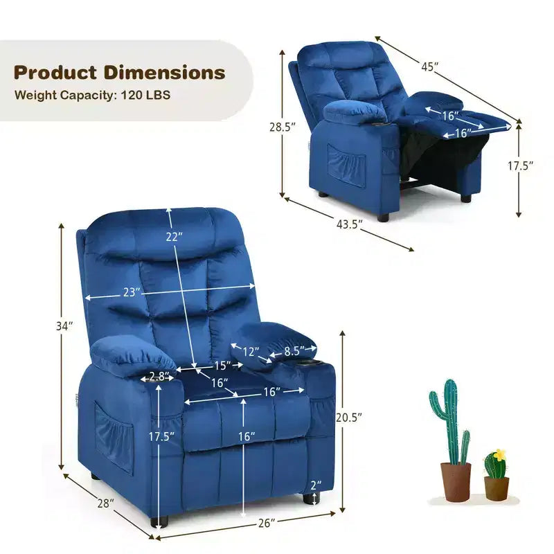 Fauteuil inclinable pour enfants Costway en velours avec porte-gobelet et poche latérale bleu/rose