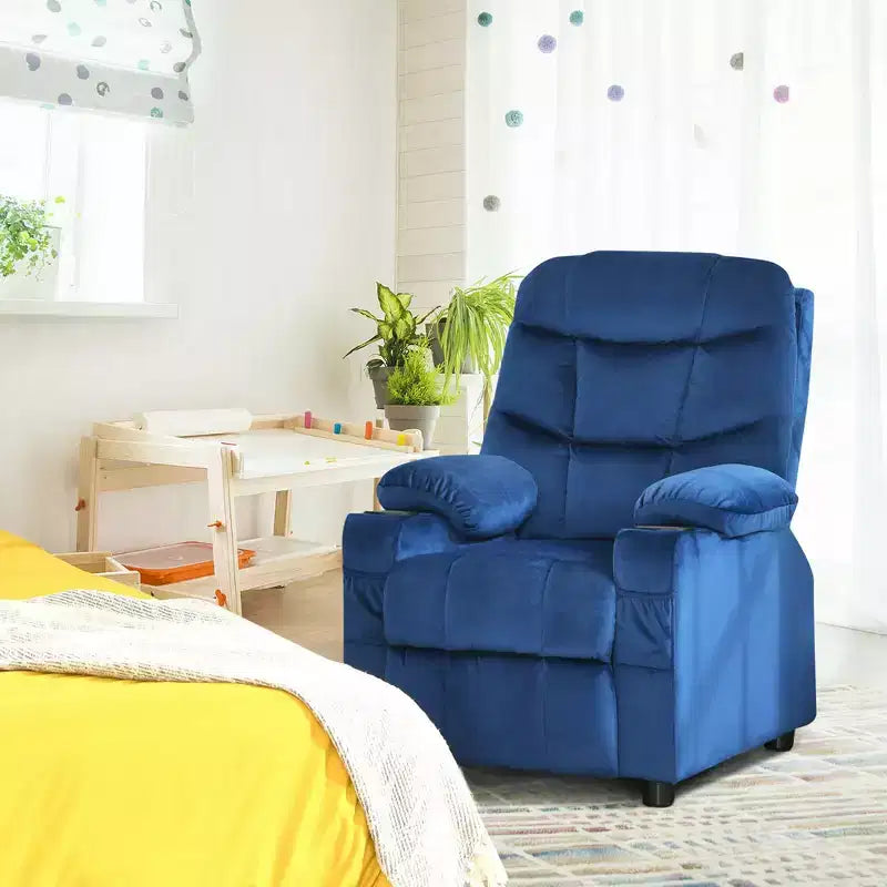 Fauteuil inclinable pour enfants Costway en velours avec porte-gobelet et poche latérale bleu/rose