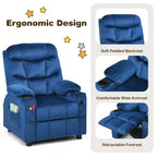 Fauteuil inclinable pour enfants Costway en velours avec porte-gobelet et poche latérale bleu/rose