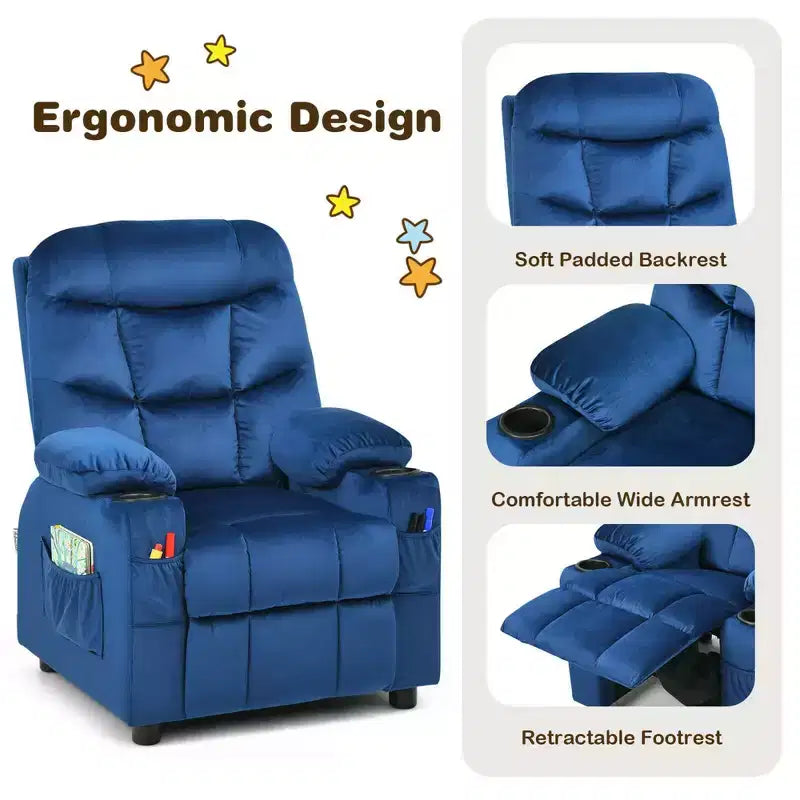 Fauteuil inclinable pour enfants Costway en velours avec porte-gobelet et poche latérale bleu/rose