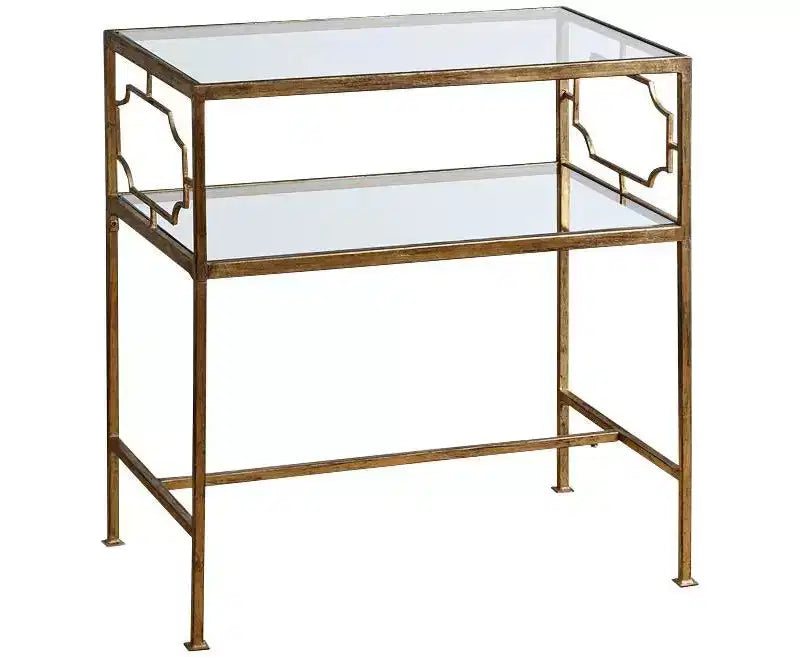 Uttermost Traditional Iron Accent Side End Table 23 3/4 x 14 with Shelf Antiqued Gold Leaf Clear Glass for Living Room Bedroom