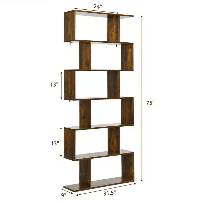 Costway Lot de 1 ou 2 bibliothèques en forme de S à 6 niveaux, étagère de rangement, présentoir à livres, étagère en Z, café