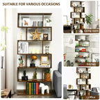 Costway Lot de 1 ou 2 bibliothèques en forme de S à 6 niveaux, étagère de rangement, présentoir à livres, étagère en Z, café