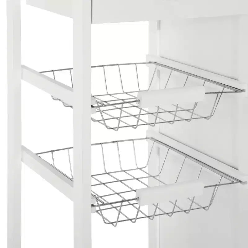 HOMCOM Chariot de cuisine roulant 28 po, desserte, armoire de rangement, plateau en bambou, panier en fil métallique, armoire à porte et tiroirs, blanc